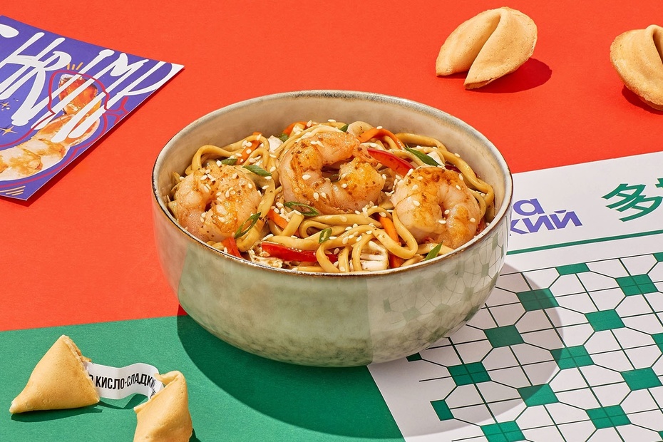 Тигровые креветки с лапшой удон Тигровые креветки с лапшой удон - Достаевский